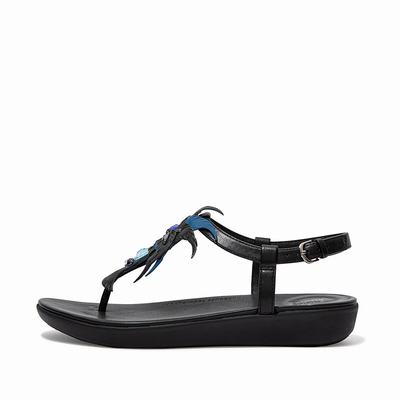 Fitflop Women's TIA Jewel Feather Leather Back-Strap Sandals - Black, KO2934760